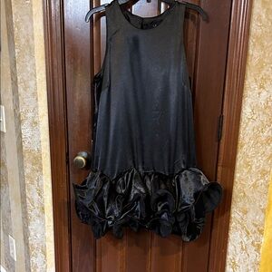 Lulu's Black Satin Ruffle Mini Dress